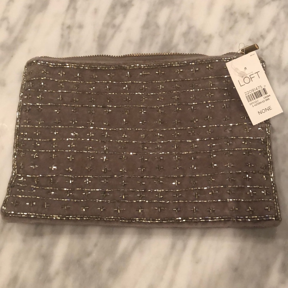 Loft Gray Beaded Clutch